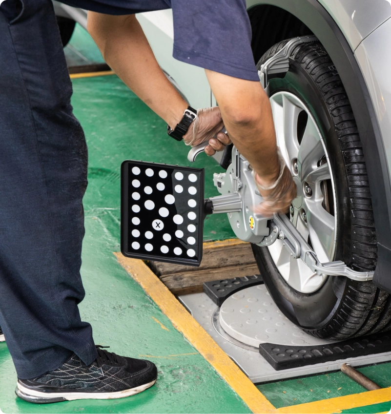 Mechanic removing tire